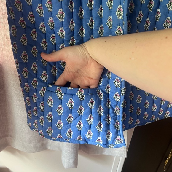 Cotton Blue Floral and Striped Quilted Jacket - Picture 5 of 7